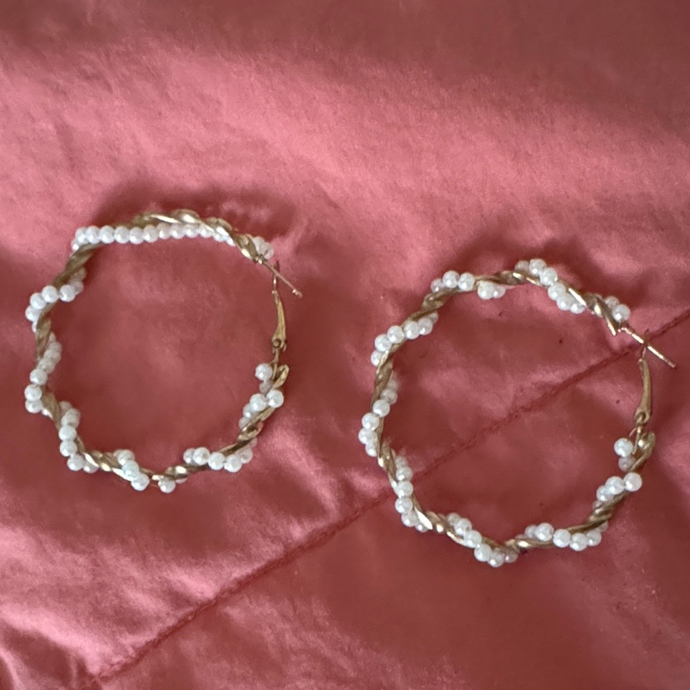 Elegant Pearl Hoop Earrings